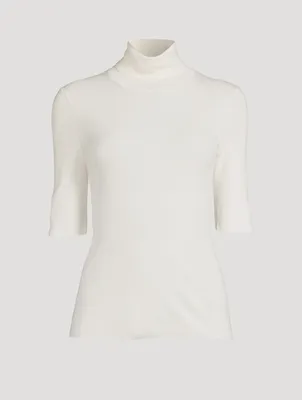 Leenda Short-Sleeve Wool Turtleneck Sweater