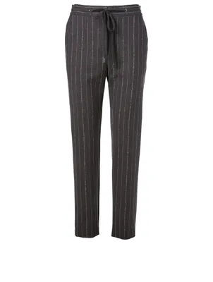 Wool Stretch Jogger Pants Striped Print