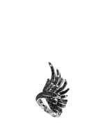 Cypris The Swan White And Black Gold Ring With Sapphire, Rubies And Diamonds