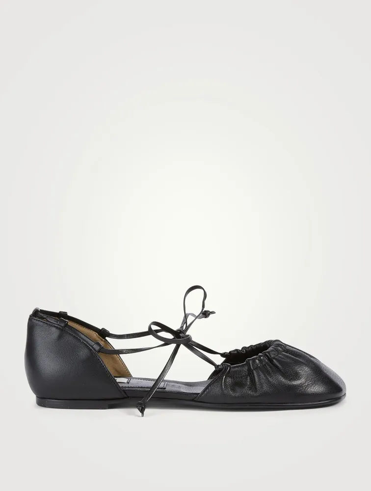 Open Sided Toe Shirring Leather Flats