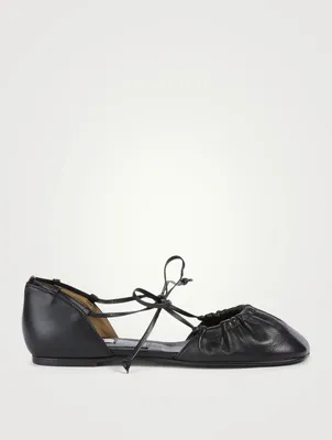 Open Sided Toe Shirring Leather Flats