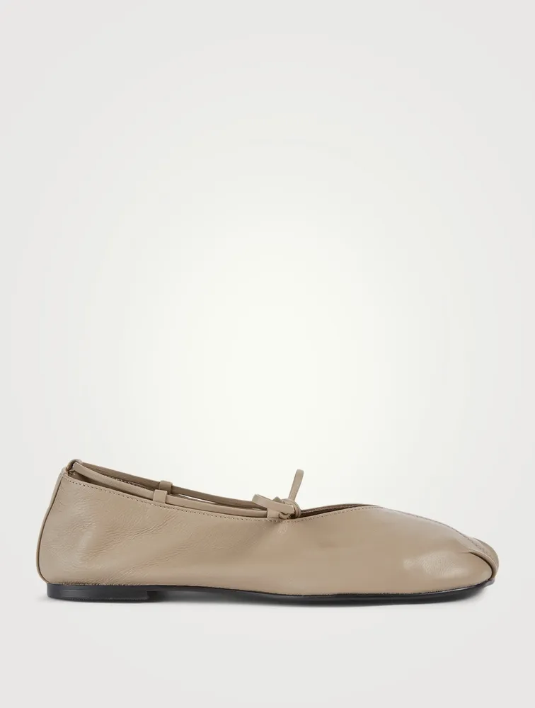 Toe Shirring Leather Ballet Flats