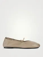 Toe Shirring Leather Ballet Flats