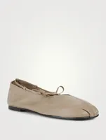 Toe Shirring Leather Ballet Flats