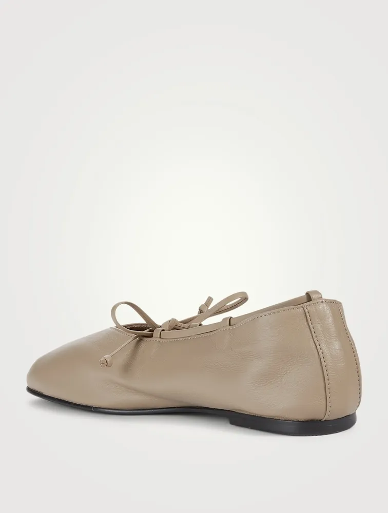 Toe Shirring Leather Ballet Flats