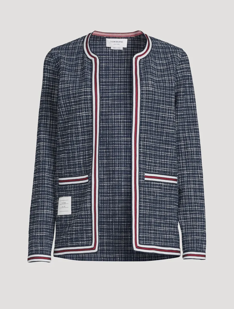 Textured Cotton Tweed Cardigan Check Print