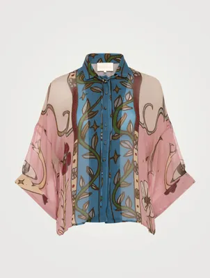 Kimono Button-Up Blouse Moon Queen Print