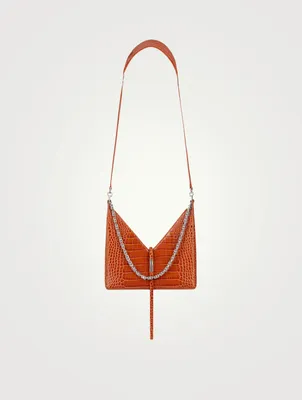 Small Cut Out Croc-Embossed Leather Bag With Chain