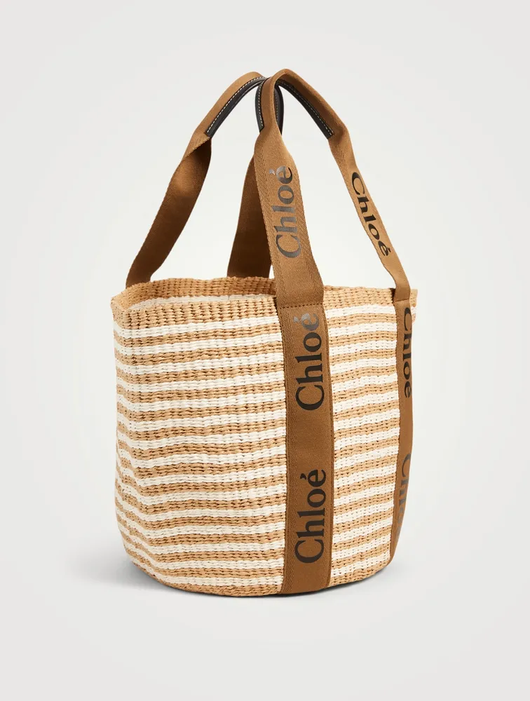 Woody Raffia Stripe Tote Bag