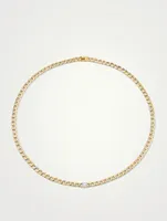 18K Gold Cuban Link Necklace With Round Diamond