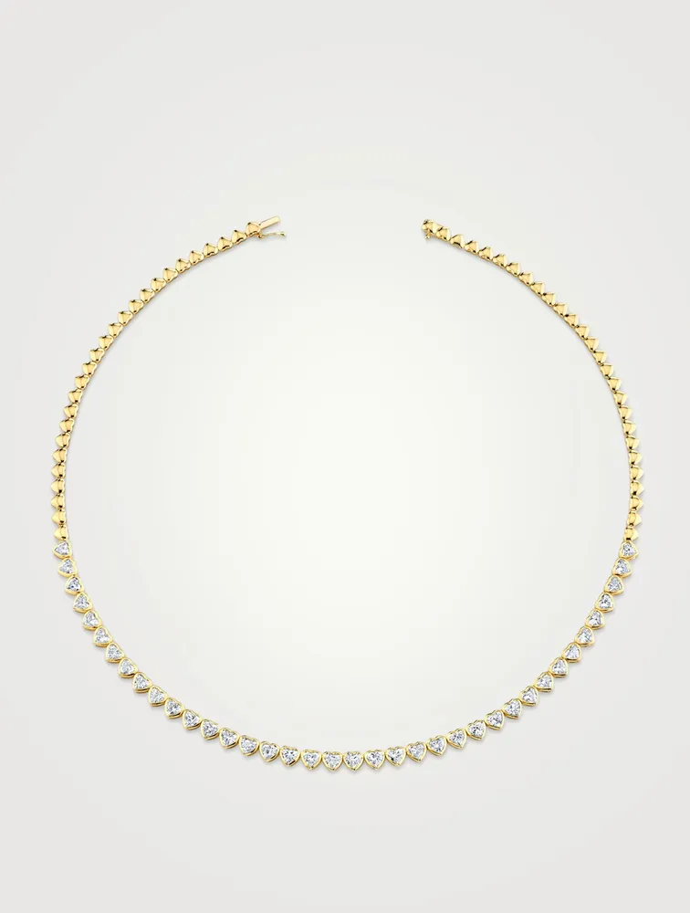 18K Gold Bezel Heart-Shaped Diamond Choker Necklace