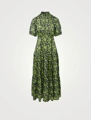 Bella Recycled Polyester Puff-Sleeve Maxi Dress Camouflage Print