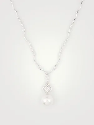 18K White Gold Necklace With Diamonds And Pearl