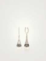 18K White Gold Drop Earrings With Pearls And Diamonds