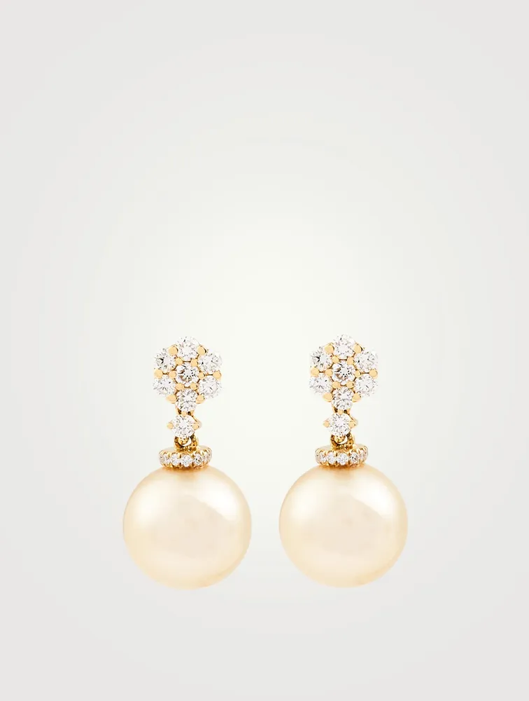 18K Gold Stud Earrings With Pearls And Diamonds