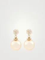 18K Gold Stud Earrings With Pearls And Diamonds