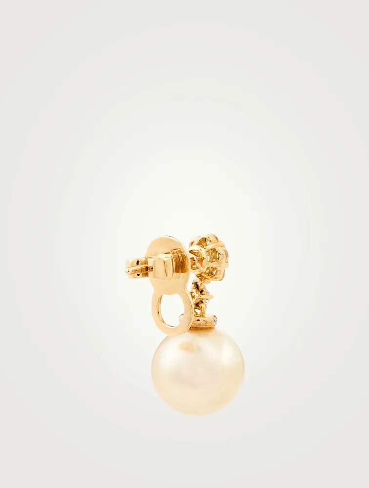 18K Gold Stud Earrings With Pearls And Diamonds
