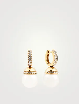 18K Gold Drop Earrings With Pearls And Diamonds