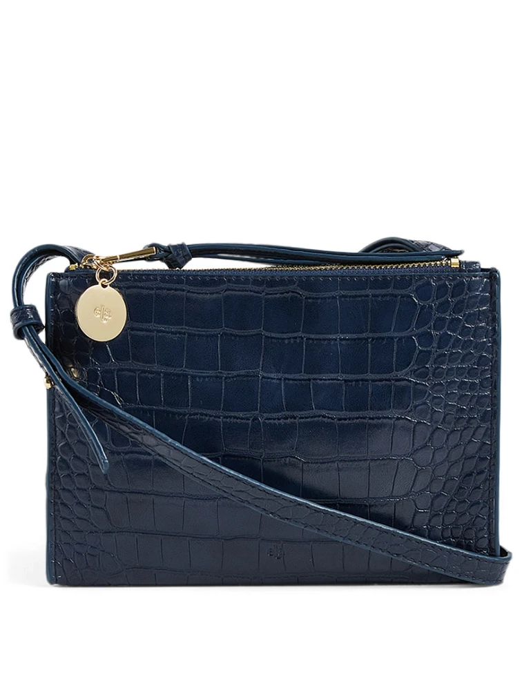 Croc-Embossed Vegan Leather Wallet Crossbody Bag