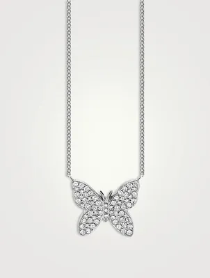 14K White Gold Butterfly Necklace With Diamonds