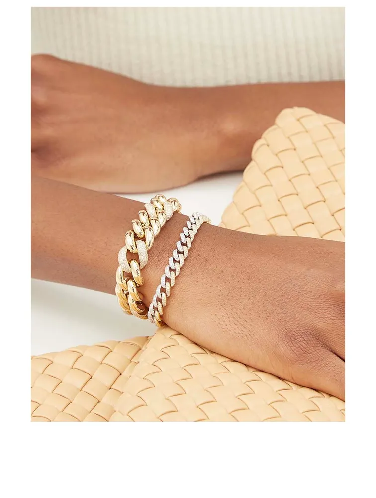 Two-Tone 18K Gold Link Bracelet With Pavé Diamonds