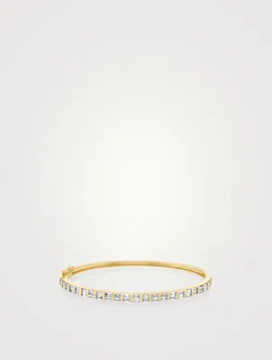 18K Gold Half Baguette Bangle Bracelet With Diamonds