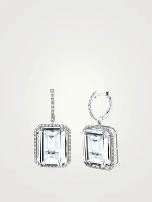 18K White Gold White Topaz Portrait Earrings With Diamonds