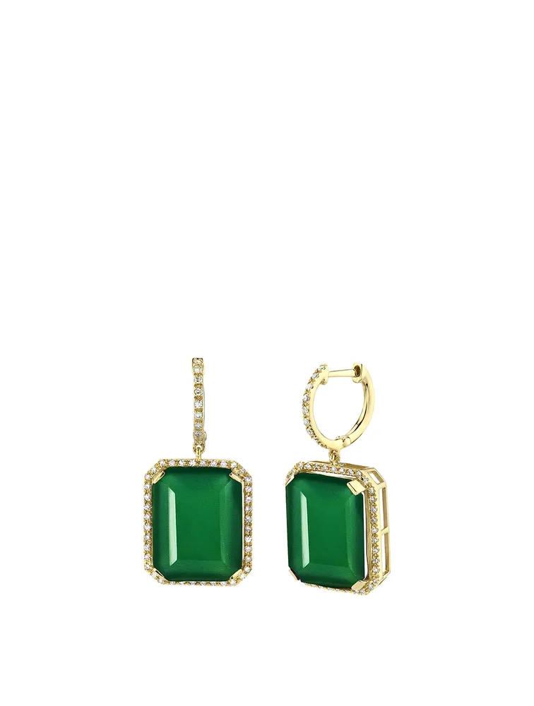 18K Gold Green Onyx Portrait Earrings With Diamonds