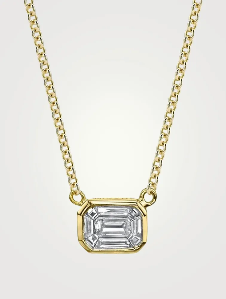 18K Gold Emerald-Cut Diamond Illusion Pendant Necklace