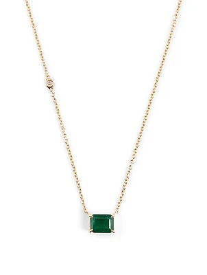 18K Gold Emerald Pendant Necklace With Diamond