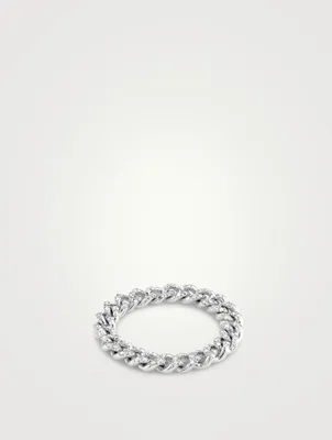 Baby Link 18K White Gold Ring With Pavé Diamonds