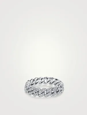 Mini Link 18K White Gold Ring With Pavé Diamonds
