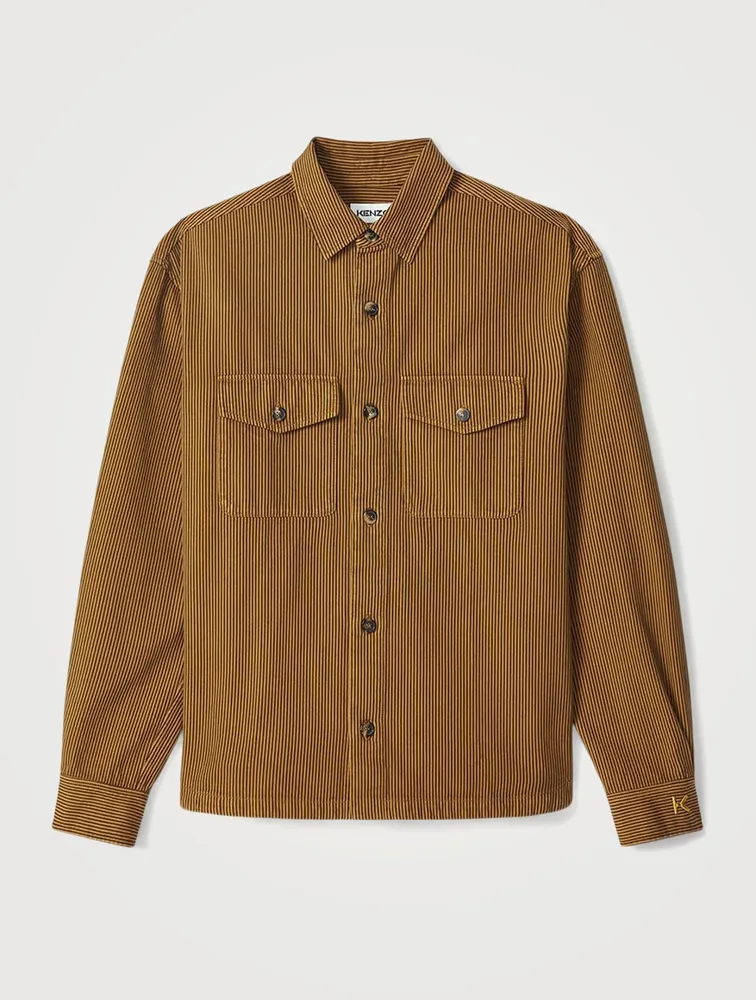 Cotton Shirt Jacket Striped Print