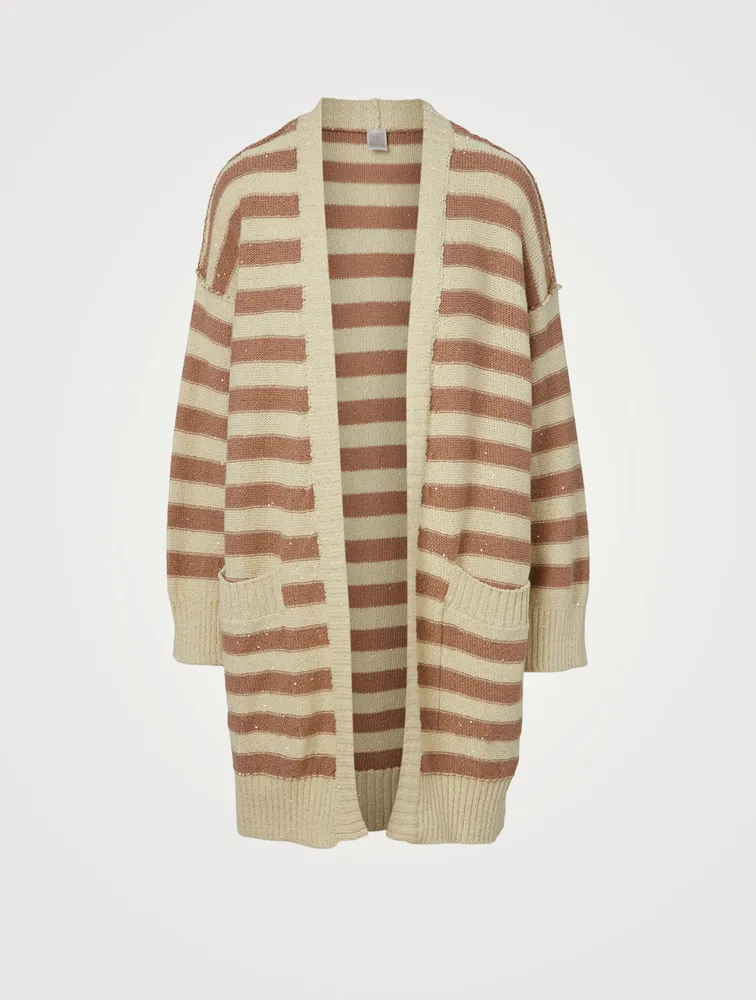 Cotton-Blend Cardigan Striped Print