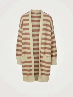 Cotton-Blend Cardigan Striped Print