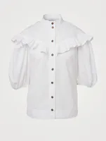 Organic Cotton Poplin Frilled Button-Up Blouse