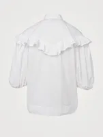 Organic Cotton Poplin Frilled Button-Up Blouse