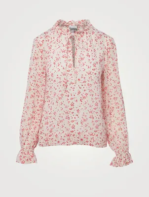 High-Neck Georgette Blouse Floral Print
