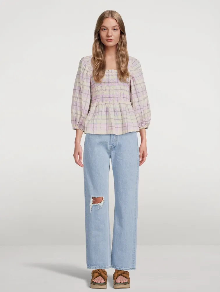 Seersucker Check Smock Top