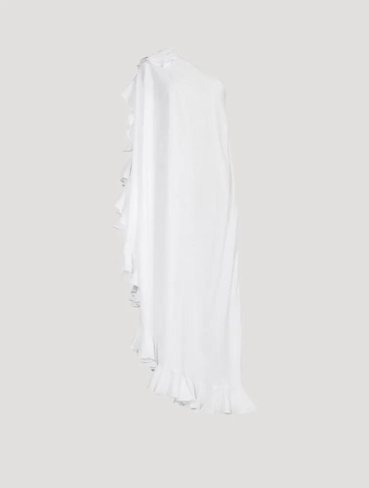 Lotus Linen One-Shoulder Maxi Dress