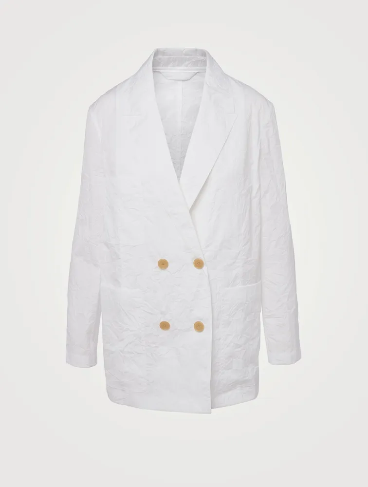 Crinkled Cotton Double-Breasted Blazer