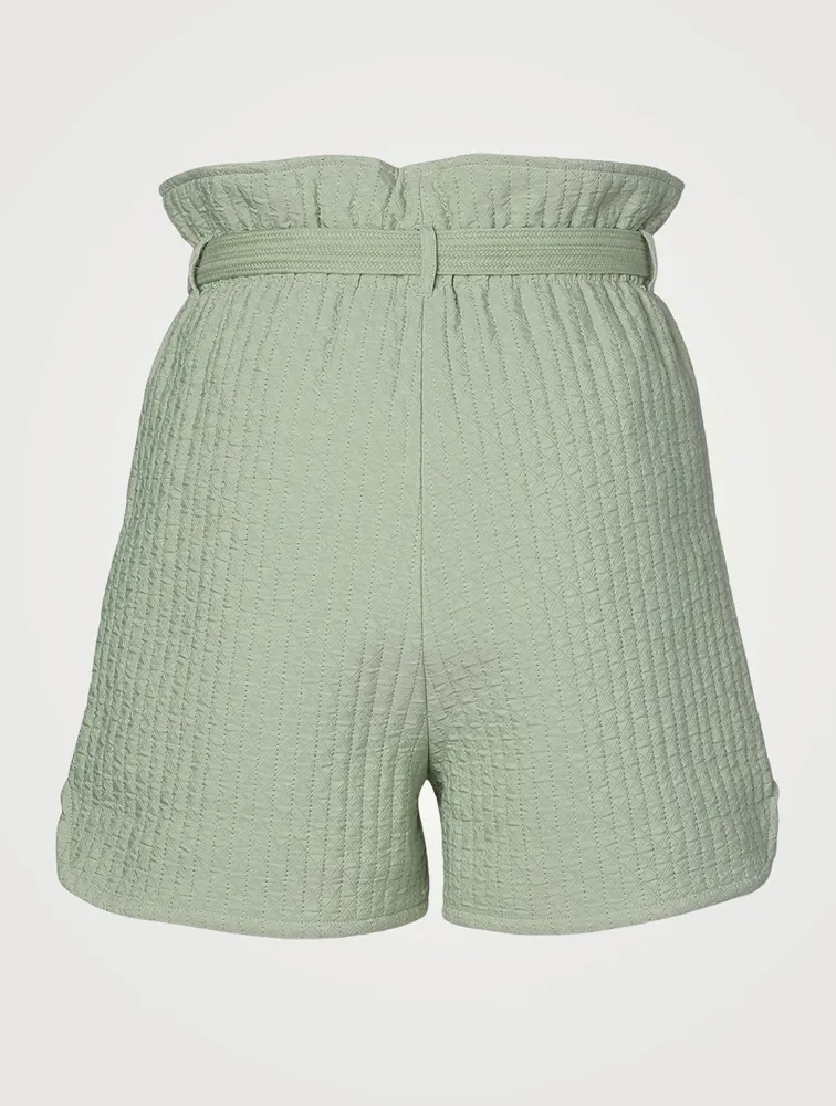 Ember Quilted Belted Paper-Bag Shorts