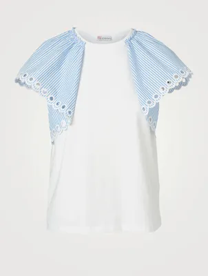 Cotton T-Shirt With Striped Sleeve