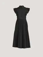 Pleated-Skirt Midi Shirt Dress