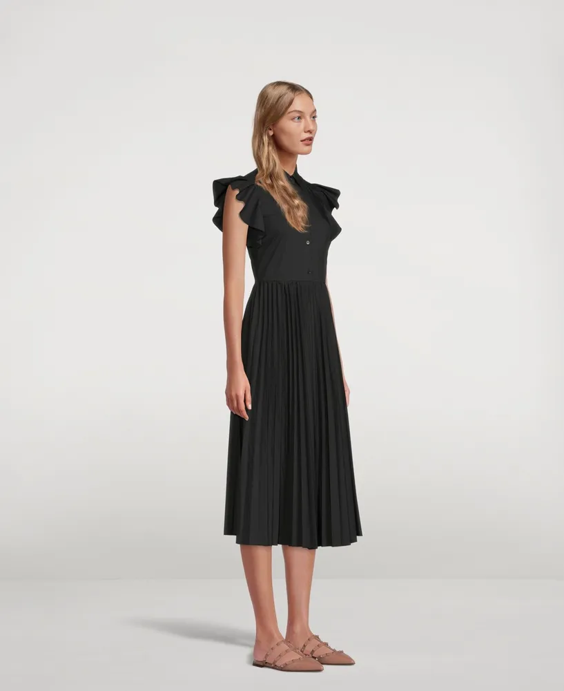 Pleated-Skirt Midi Shirt Dress