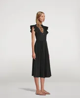 Pleated-Skirt Midi Shirt Dress