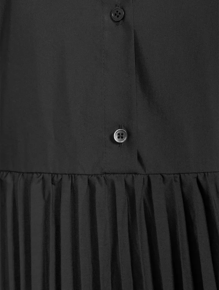 Pleated-Skirt Midi Shirt Dress