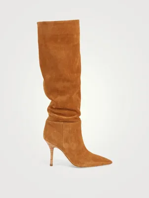 Mama Wide Slouchy Suede Heeled Knee-High Boots