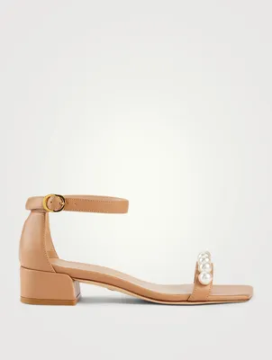 Nudistjune Leather Heeled Sandals With Pearls