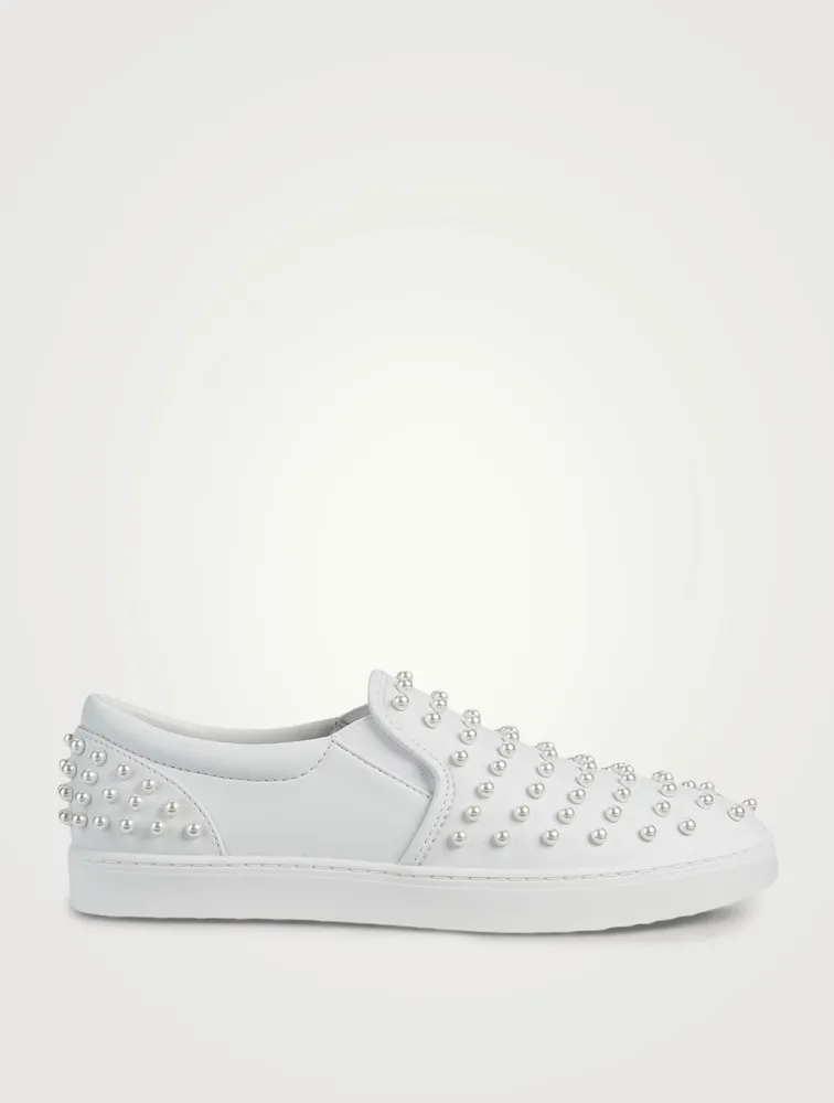 Goldie Leather Slip-On Sneakers With Pearls